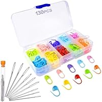 Redamancy 130 Stück Maschenmarkierer, Häkel-Maschenmarkierer Set,10 Farben Häkelklammern, 9 Stück Nähnadeln mit großem Öhr, Häkel Zubehör mit Aufbewahrungsbox, Strickmarker für Stricken, Häkeln, Nähen