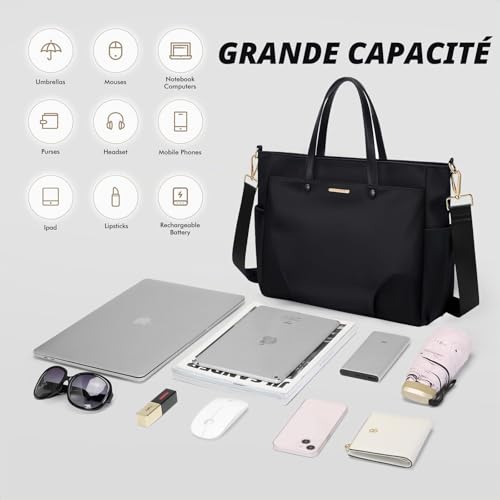 GOLF SUPAGS Sac Fourre-Tout Pour Ordinateur Portable 15 Pouces, Sac à Bandoulière Pour Ordinateur Pour Femme, Sac à Main élégant Pour Le Travail et Les Voyages (Noir) – vue 6