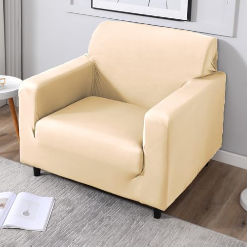 Image of HOKIPO Elastic Stretchable Single Seater Sofa Cover, Beige (NEW-4277-E23)