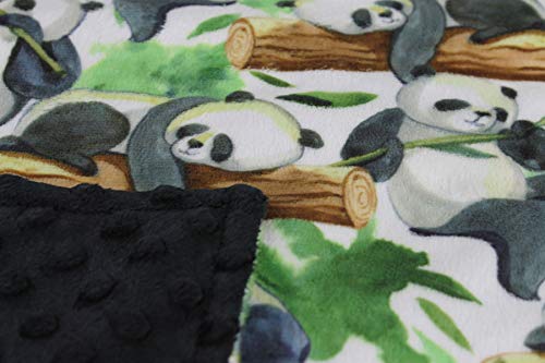 Image of Baby Car Seat Canopy Cover - Traveling Panda Bears on Tree with Black Minky Dot