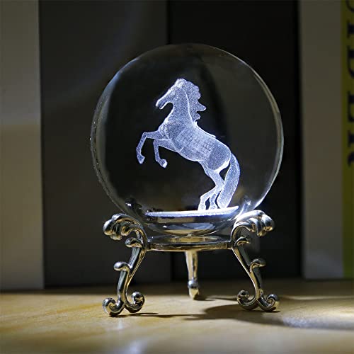 Vskikris 3D Crystal Ball With Horse Figurines Crystal Glass Balls With Stand 3D Crystal Sphere Paperweight Gifts #TOP2