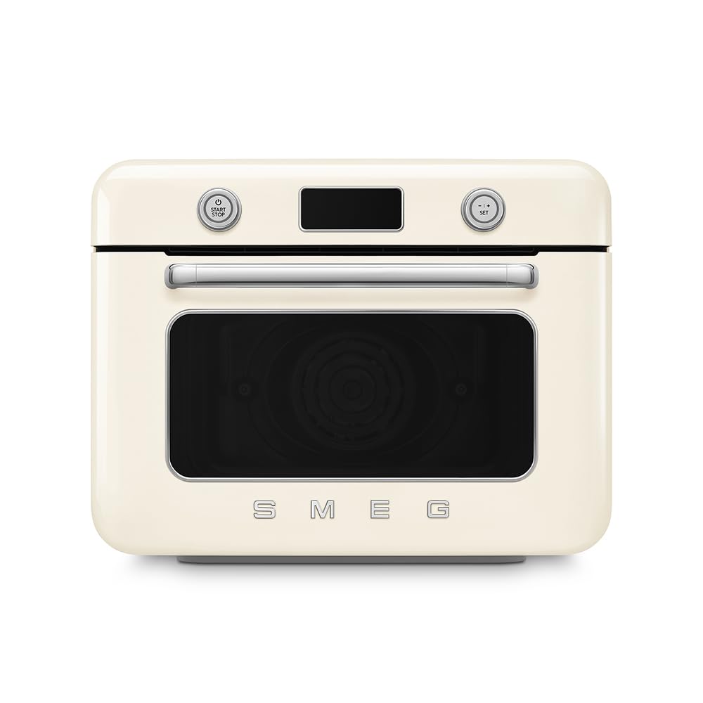 Smeg, Mini Horno Combinado COF01CREU, 10 Funciones de Cocina, 33 Recetas Automáticas, Depósito Desmontable, Cocción al Vapor, Función de Descalcificación, Potencia 1800W, Crema