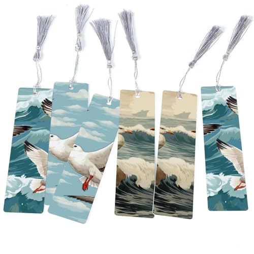 Marque-pages mouettes avec pompons pour livres - Lot de 6