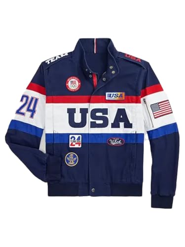 Marzz Store Mens USA Olympic Team Jacket, USA Costume Track Jacket Men, Women Sports Jacket, Track Suit Field Apparel (US, Alpha, Medium, Regular, Regular, Womens Blue)