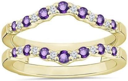Purple Amethyst & White Diamond V Shaped Contour Matching Enhancer Guard For Women, 14K Yellow/Sterling/Rose Gold Finish Amethyst Anniversary Chevron Wrap Ring