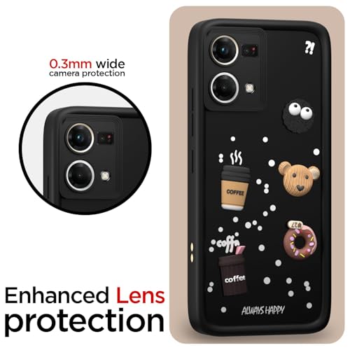 Image of Bintage Cute Fun Ball | Taddy Cartoon 3D Smiley Coffee Cup | Milk Donut | Full Camera Protection Back Cover Compatible for Oppo CPH2461 / F21s Pro 4G - Black