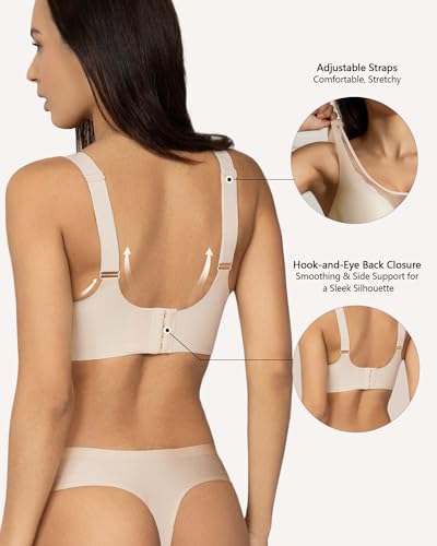Image of Womens Wireless Bra No Underwire Seamless Push Up Bra Comfort Full Coverage Padded Soft Vneck Everyday Bralette