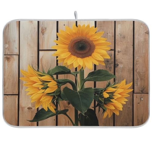 Alinwe__sunflowers_--ar_11_--dref_httpss Dish Drying Mat for Kitchen Counter Super Absorbent Dishes Pad Reversible Microfiber Protector Dish Draining Mats 18x24 inch