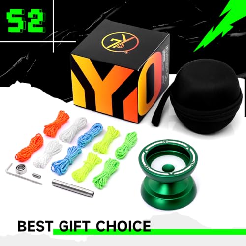 Image of S2 Responsive Yoyo for Kids, Professional Dual Purpose Yo-Yo Alloy Metal Yoyo with 10 Yoyo Strings, Bag, KK Bearing, Axle, Bearing Removal Tool - Green