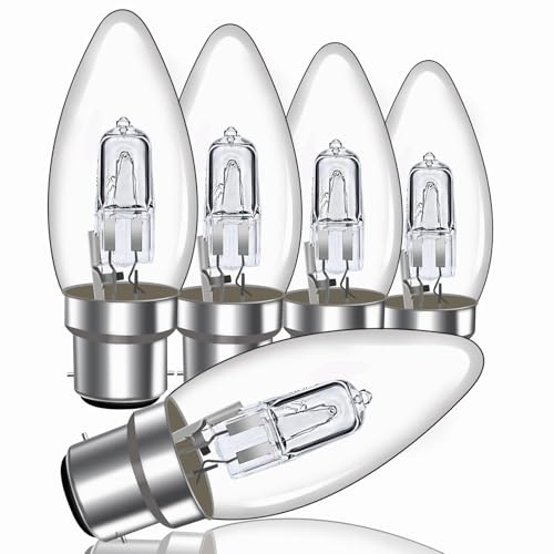 Caldarax 42W B22 Candle Bulbs Dimmable C35 Bayonet Cap Candle Bulbs 650LM Warm White 2700K, B22 BC Clear Candle Light Bulbs for Chandeliers, Wall Lights, Desk Lamps, AC 230V, Pack of 5