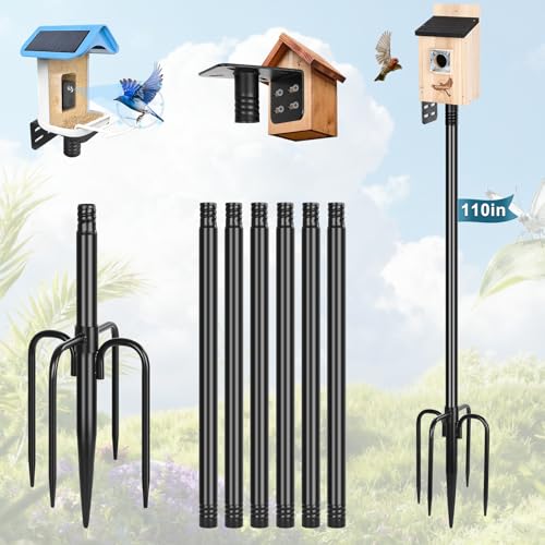 Gtongoko Smart Bird Feeder Pole 1-Inch Dia 110 Inch Bluebird House Pole for Outdoors Weather Station Heavy Duty Metal Mounting Kit Adjustable Bird Feeder Stand Black