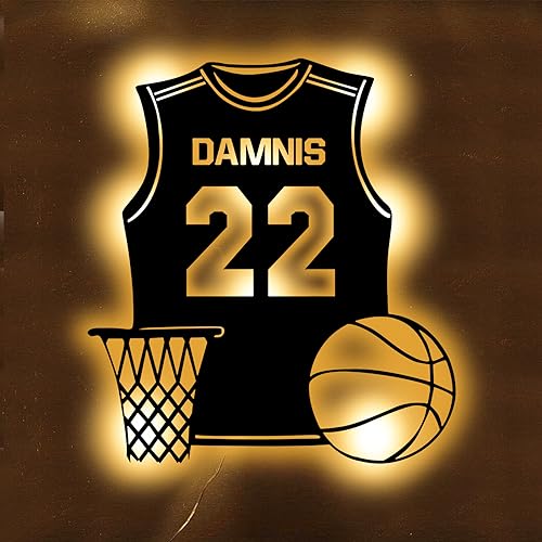 SSRUI Panneau néon LED personnalisé en jersey de basket-ball, décoration murale, alimentation USB, interrupteur à intensité variable, pour chambre à...