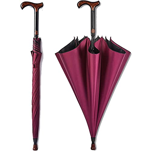 Qingluan Multifunction Walking Sticks Umbrella,Automatic Golf Umbrella,Windproof Non-Slip,Stick Umbrellas With Ergonomic Handle,Separable Walking Cane,Men Women Classic Rain Umbrella,Wine Red #TOP25