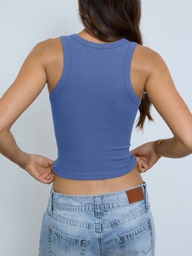 Image of EasyGala Womens Cotton Ribbed Crop Tank Tops High Neck Sleeveless Basic Shirts Racerback Slim Fitted Summer Clothes 2026