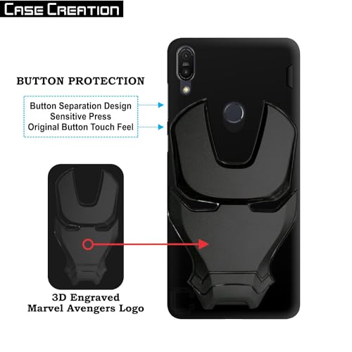 Image of Official 3D Touch Feel Trending Real Hero Avenger Logo Mask Soft Rugged Grip Iron Man Super Power Cartoon Movie Silicone Matte Strong Back Cover for Asus Zenfone Max Pro M1 2018 -Black