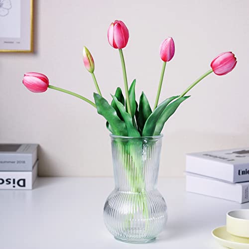 WAKISAKI 16-inch Premium Real Touch Fake Tulips, Artificial Flowers with Buds, Flexible Stem Easy to Shape, Faux Tulips (Vase not Included), 5-Pack Set of Vibrant Pink