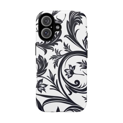 Coque rigide motif floral tourbillon noir et blanc mat pour iPhone 16
