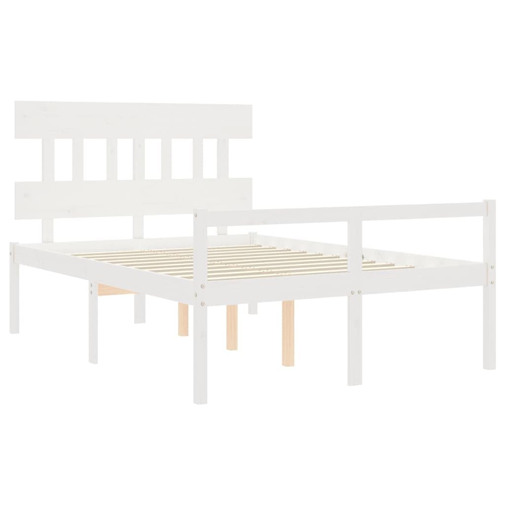 Seniorenbett aus massivem Kiefernholz 140x190 cm Weiß mit Kopfteil, Lattenrost und Stauraum, seniorengerechtes Holzbettrahmen für Schlafzimmer und Gästezimmer