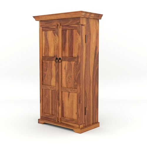 Image of Sheesham Solid Wood New Pre-Assemble Wooden Stylish Bar Cabinet /Wine Rack /Beer Bar /with Wine Glass Storage (Honey)