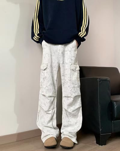 Baggy Cargo Jeans for Men Wide Leg Multi-Pockets High Waist Y2K Trousers Casual Fashion Distressed Vintage Streetwear2