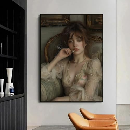 Toile femme fumant sur un canapé pour créer un salon style vintage chic