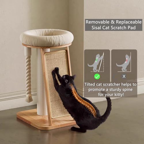 Torre para gatos multifuncional de madera natural miniatura 2