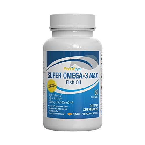 Fortifeye Super Omega-3 Max Fish Oil - 60 Count - Quadruple Strength Ultra-Pure rTG Omega-3-2400mg EPA + DHA in 2 Softgels - Expertly Concentrated & Purified in Norway from Wild Fish - Lemon Flavor