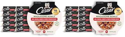 Image of Cesar Wholesome Bowls Adult Wet Dog Food,Beef,Chicken,Purple Potatoes & Carrots,Wet Food for Dogs,3 Oz. Bowls,10 Count (Pack of 2)