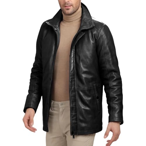 Leather Mens Jacket - 3/4 Length Car Coat Style Real Lambskin Leather Jacket for Men