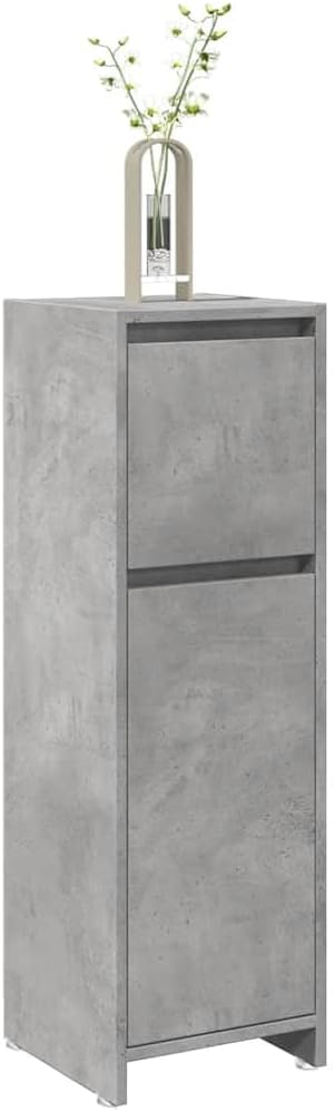 Bathroom Cabinet Concrete Grey Engineered Wood Small 11.8 x 11.8 x 37.4 in Compact Storage Unit for Bathroom Vanity Set with Storage Minimalist Vanity Set