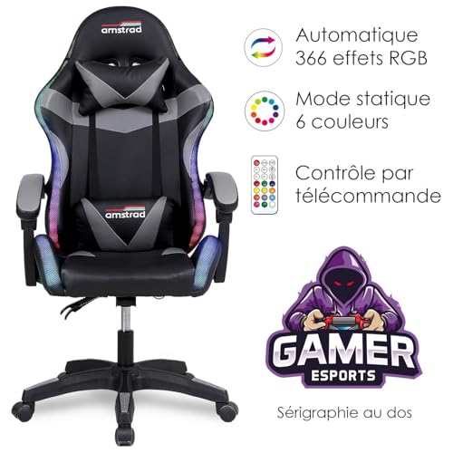 Chaise gaming Amstrad AMS-900 pour setup de streaming noir avec télécommande LED - 4