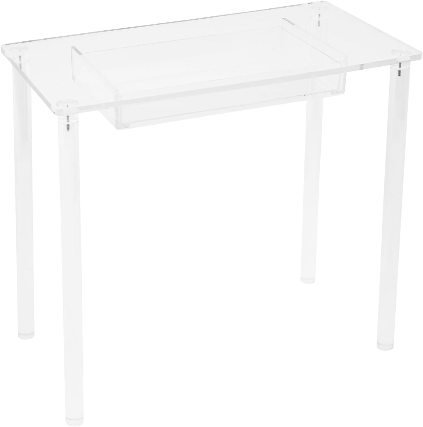 Acrylic Makeup Desk, Small Clear Table with Drawer, 29.53in Height Makeup Table with 31.5 * 15.75in Spacious Tabletop, Modern Floorstanding Makeup Desk for Bedroom, Dressing Room, Living Room