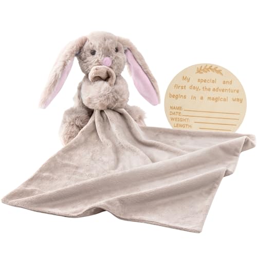 Image of Baby Bunny Lovey Super Soft Large Security Blanket Newborn Snuggler Plush Toy Stuffed Animal Cuddle Nursery Essentials Loveys for Babies Girl Boy Infant Gift Toddler Blankie | 19.6 Inches Pink Rabbit