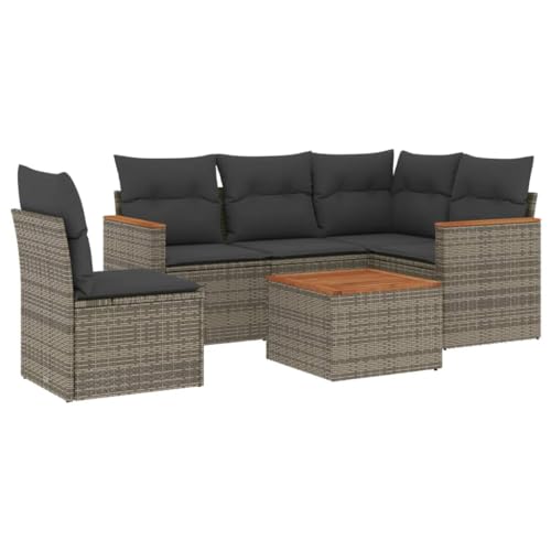 vidaXL Salon de Jardin avec Coussins 6 pcs, Canapés de Terrasse, Ensemble de Meubles de Patio, Mobilier d'Extérieur, Gris Résine Tressée