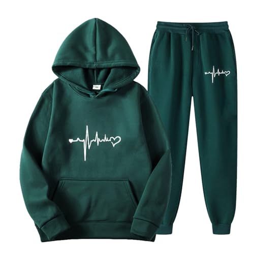 OCCOKO Trajes de dos piezas para mujer, estilo casual, manga larga, con capucha, manga larga, con tirantes delgados, verde, 3XL