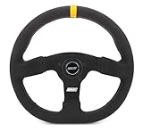 Grant Steering Wheel, Performance Flat Bottom, 13 x 12.25 in Diameter, D-Shaped, 1 in Dish, 3-Spoke, Black Vinyl Grip, Yellow Stripe, Aluminum, Black Anodized, Each