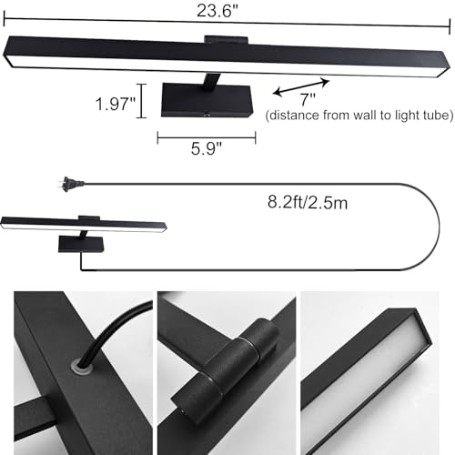 Image of Picture Light for Paintings Plug in, 16 inch 6W Remote Control Wall lights for Painting, 3 Color Temperatures Paintings Light Dimmable Art Lights for Display, Wall, Artwork, Gallery (Black, 2 Pack)