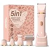 HOHOLE 5-in-1 Bikini Trimmer for Women, IPX7 Waterproof Electric Razors Shaver, Cordless Body Hair Trimmer, Facial & Pubic Hair Removal, Ceramic Blade (Blush)