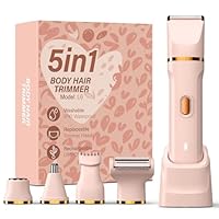 HOHOLE 5-in-1 Bikini Trimmer for Women, IPX7 Waterproof Electric Razors Shaver, Cordless Body Hair Trimmer, Facial & Pubic Hair Removal, Ceramic Blade (Blush)