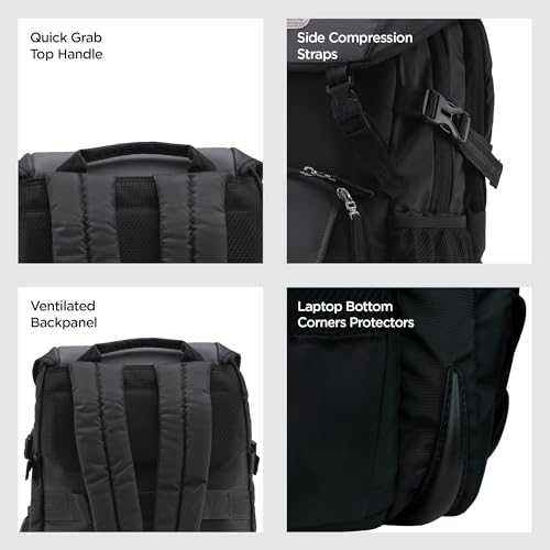 Image of HARISSONS RHINO Laptop Backpack | 30L | Fits 15.6 inch Laptop | 420D PU-Coated Polyester & Vegan Leather | Office, Commute & Travel | Laptop Protection, Trolley Sleeve, Organizer