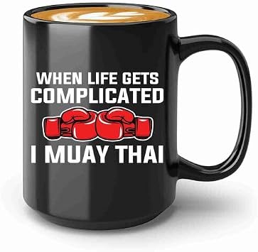 Muaythai Enthusiast Coffee Mug 15oz Black -gets complicated Muaythai - Gifts Girls Boys Dribble Sports for Teenage Friendship Indoor Hoop