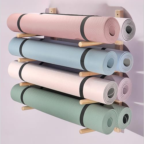 Support de rangement pour tapis de yoga mural à 4 niveaux pour 8 tapis