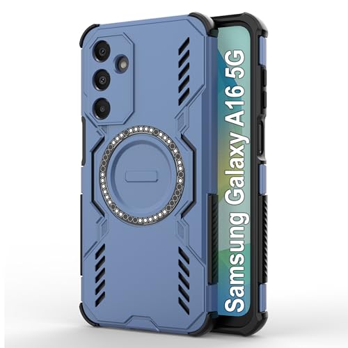 Image of amazon basics Back Case Cover for Samsung Galaxy A16 5G | Magnetic Case with Built-in Metal Ring | Supports Mag-Safe Charger, Wallet & Car Mount | Shockproof Hybrid PC + TPU | Blue