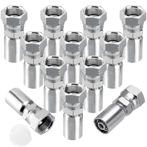Image of 12 Pack Hydraulic Hose End Fittings: 1 /2 inch I.D. Hose x 3 /4 inch JIC 37 Female Swivel Crimp Fittings With Protection Cover