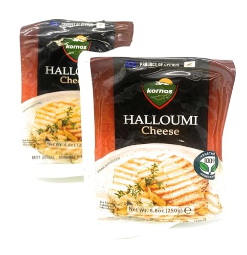 2 Pack - Kornos™ Authentic Cyprus Halloumi Cheese (Grilling Cheese) Cow, Sheep &amp; Goat's Milk (8.8 oz)