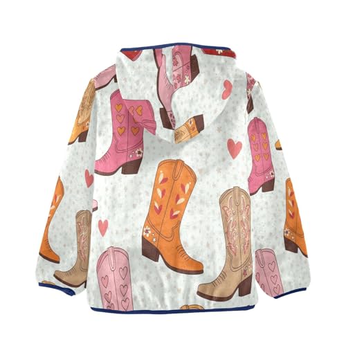 Cowboy Boots with Hearts Toddler Fleece Jacket Girl Boys Hooded Fleece Jacket Coat Warm Outwear Zip-up 3-10T2