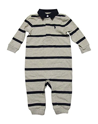 Ralph Lauren Baby Boys Striped Cotton Rugby Coverall (9 Months, Light Heather Multi)