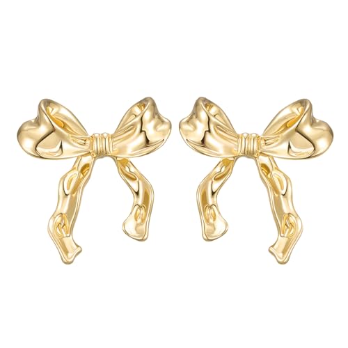 SWEETV Gold/Silver Bow Earrings for Women, 925 Sterling Silver Post Ribbon Knot Stud Earrings Drops, Daily Jewelry Accessory Valentines Day Gifts