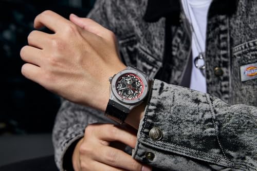 Image of Giordano Automatic Watch for Men - Round Dial, Stainless Steel Case, Transparent Mechanical Movement, Luminous Hands, Black Leather Strap