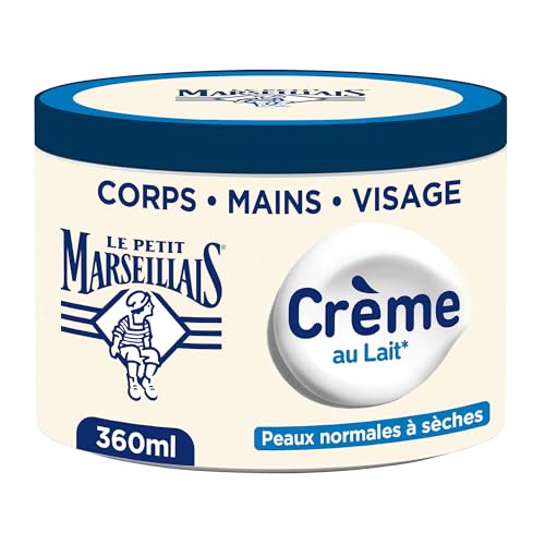 Le Petit Marseillais Crème Hydratante Multi-Usage Lait (pot de 360 ml) – Crème corps, mains et visage pour les peaux normales à...